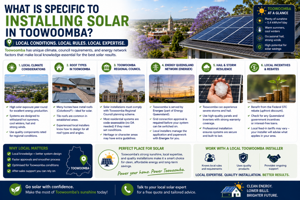 WHAT IS SPECIFIC TO INSTALLING SOLAR IN Toowoomba